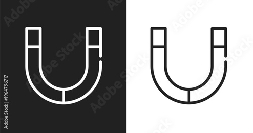 Magnets icon. Linear black, white icon from chemistry collection. Outline magnets vector. Thin line symbol isolated on white and black background