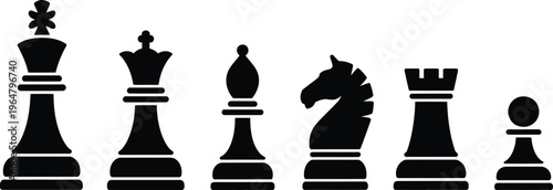 Chess pieces silhouettes set king queen bishop knight rook pawn vector illustration black strategy game icons isolated collection design,