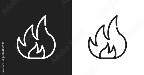 Flammable icon. Linear black, white icon from laboratory collection. Outline flammable vector. Thin line symbol isolated on white and black background