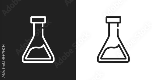 Erlenmeyer icon. Linear black, white icon from school collection. Outline erlenmeyer vector. Thin line symbol isolated on white and black background