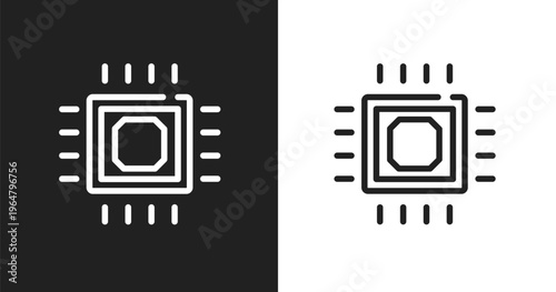 Microprocessor icon. Linear black, white icon from science collection. Outline microprocessor vector. Thin line symbol isolated on white and black background