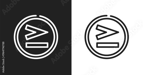Greater than icon. Linear black, white icon from math symbols collection. Outline greater than vector. Thin line symbol isolated on white and black background