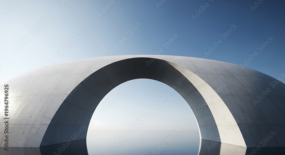 Fototapeta premium Large metal archway structure under clear blue sky with sunlight