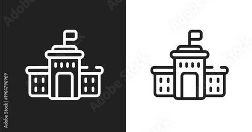 High school icon. Linear black, white icon from highschool collection. Outline high school vector. Thin line symbol isolated on white and black background
