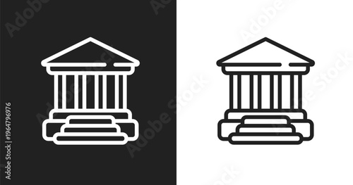 Academy icon. Linear black, white icon from academy collection. Outline academy vector. Thin line symbol isolated on white and black background