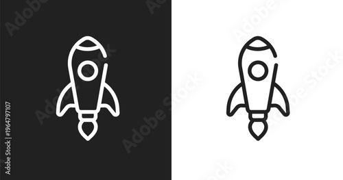 Rocket launch icon. Linear black, white icon from science collection. Outline rocket launch vector. Thin line symbol isolated on white and black background