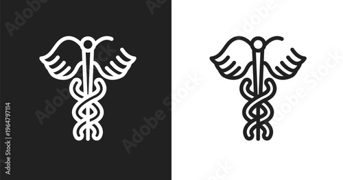 Caduceus icon. Linear black, white icon from science collection. Outline caduceus vector. Thin line symbol isolated on white and black background