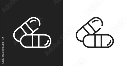 Capsule icon. Linear black, white icon from laboratory collection. Outline capsule vector. Thin line symbol isolated on white and black background