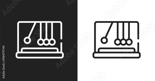 Newtons cradle icon. Linear black, white icon from college collection. Outline newtons cradle vector. Thin line symbol isolated on white and black background
