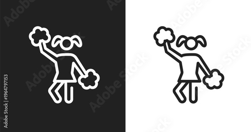 Cheerleader icon. Linear black, white icon from college collection. Outline cheerleader vector. Thin line symbol isolated on white and black background