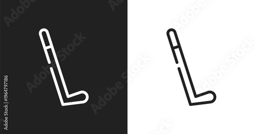 Hockey stick icon. Linear black, white icon from sports collection. Outline hockey stick vector. Thin line symbol isolated on white and black background