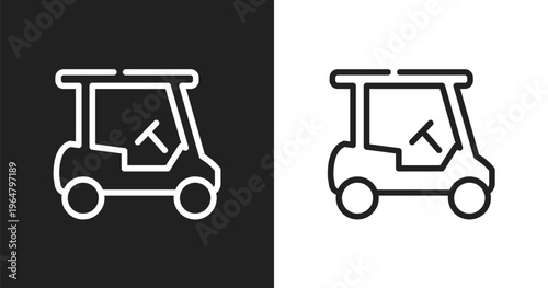 Golf cart icon. Linear black, white icon from sports collection. Outline golf cart vector. Thin line symbol isolated on white and black background