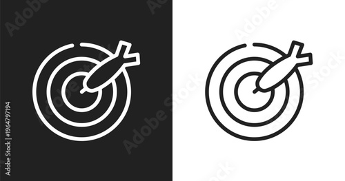 Dart icon. Linear black, white icon from sports collection. Outline dart vector. Thin line symbol isolated on white and black background