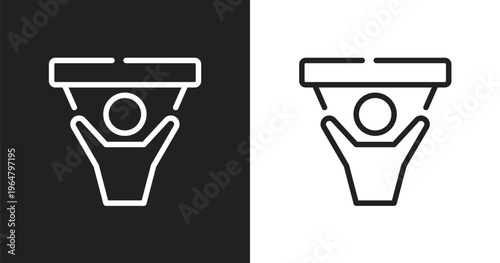 Fans icon. Linear black, white icon from sports collection. Outline fans vector. Thin line symbol isolated on white and black background