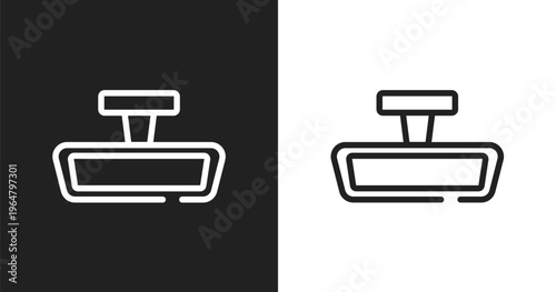 Rearview mirror icon. Linear black, white icon from driving school collection. Outline rearview mirror vector. Thin line symbol isolated on white and black background