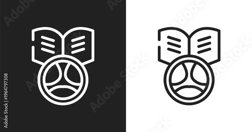 Driving school icon. Linear black, white icon from driving school collection. Outline driving school vector. Thin line symbol isolated on white and black background