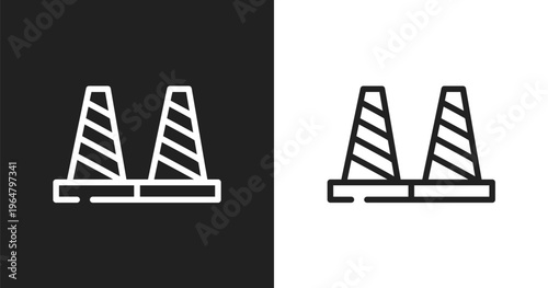 Bollards icon. Linear black, white icon from driving school collection. Outline bollards vector. Thin line symbol isolated on white and black background