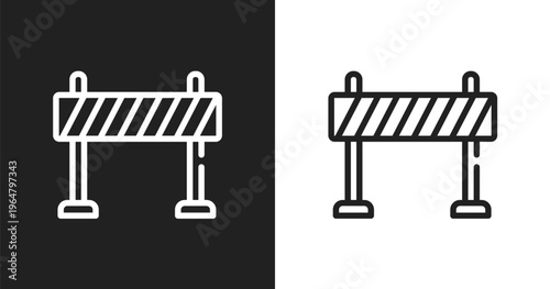 Traffic barrier icon. Linear black, white icon from driving school collection. Outline traffic barrier vector. Thin line symbol isolated on white and black background