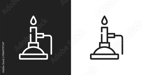 Bunsen burner icon. Linear black, white icon from chemistry collection. Outline bunsen burner vector. Thin line symbol isolated on white and black background