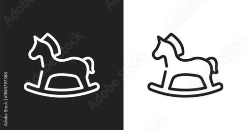 Hobby horse icon. Linear black, white icon from kindergarten collection. Outline hobby horse vector. Thin line symbol isolated on white and black background