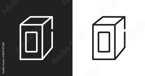 Juice box icon. Linear black, white icon from kindergarten collection. Outline juice box vector. Thin line symbol isolated on white and black background