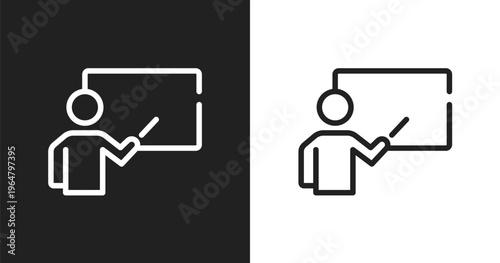 Educator icon. Linear black, white icon from kindergarten collection. Outline educator vector. Thin line symbol isolated on white and black background