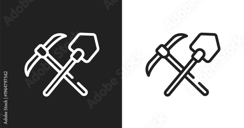 Mine icon. Linear black, white icon from tools collection. Outline mine vector. Thin line symbol isolated on white and black background