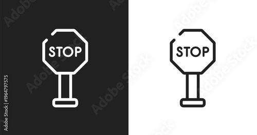 Stopping icon. Linear black, white icon from construction elements collection. Outline stopping vector. Thin line symbol isolated on white and black background
