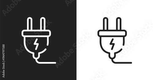 Electrical plug icon. Linear black, white icon from home repair fill collection. Outline electrical plug vector. Thin line symbol isolated on white and black background