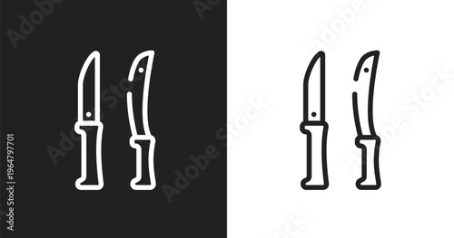 Knives icon. Linear black, white icon from cutting tool collection. Outline knives vector. Thin line symbol isolated on white and black background