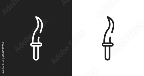 Kirpan icon. Linear black, white icon from cutting tool collection. Outline kirpan vector. Thin line symbol isolated on white and black background