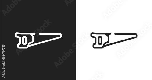 Metal saw icon. Linear black, white icon from carpentry diy tools collection. Outline metal saw vector. Thin line symbol isolated on white and black background