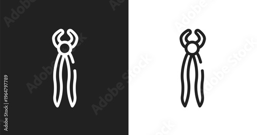 Nail puller icon. Linear black, white icon from carpentry diy tools collection. Outline nail puller vector. Thin line symbol isolated on white and black background