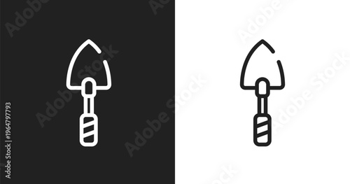 Garden trowel icon. Linear black, white icon from tools and machinery collection. Outline garden trowel vector. Thin line symbol isolated on white and black background