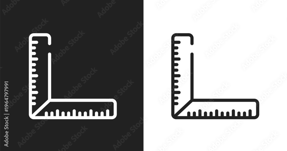 Fototapeta premium Corner ruler icon. Linear black, white icon from tools and machinery collection. Outline corner ruler vector. Thin line symbol isolated on white and black background