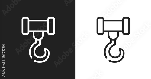 Crane hook icon. Linear black, white icon from tools and machinery collection. Outline crane hook vector. Thin line symbol isolated on white and black background