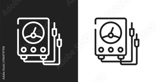 Electric gauge icon. Linear black, white icon from tools and machinery collection. Outline electric gauge vector. Thin line symbol isolated on white and black background