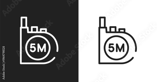 Five meters ruler icon. Linear black, white icon from constructicons collection. Outline five meters ruler vector. Thin line symbol isolated on white and black background