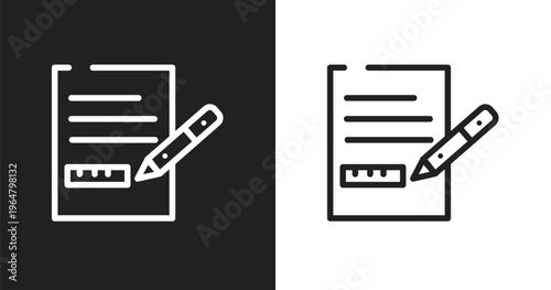 Measures plan icon. Linear black, white icon from constructicons collection. Outline measures plan vector. Thin line symbol isolated on white and black background