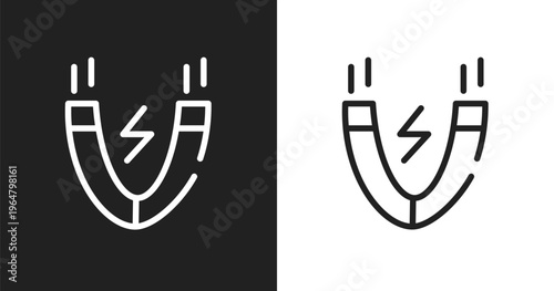Inclined magnet icon. Linear black, white icon from constructicons collection. Outline inclined magnet vector. Thin line symbol isolated on white and black background