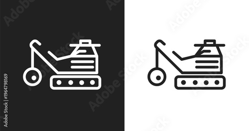 Derrick with ball icon. Linear black, white icon from constructicons collection. Outline derrick with ball vector. Thin line symbol isolated on white and black background