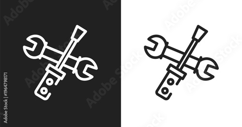 Screwdriver and doble wrench icon. Linear black, white icon from constructicons collection. Outline screwdriver and doble wrench icon vector. Thin line symbol for use on web and mobile apps, logo,
