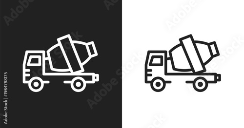 Cement truck icon. Linear black, white icon from constructicons collection. Outline cement truck vector. Thin line symbol isolated on white and black background