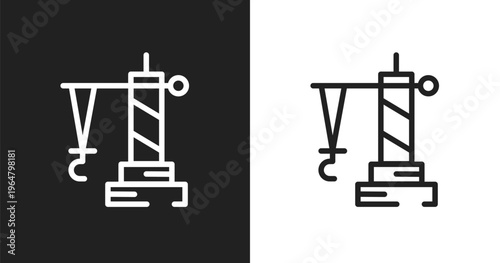 Derrick facing right icon. Linear black, white icon from constructicons collection. Outline derrick facing right vector. Thin line symbol isolated on white and black background