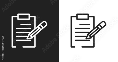 Pencil on paper sheet icon. Linear black, white icon from hand drawn construction collection. Outline pencil on paper sheet icon vector. Thin line symbol for use on web and mobile apps, logo, print