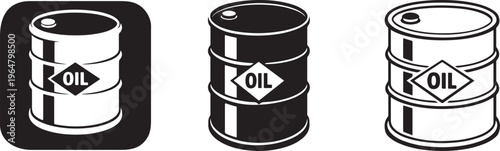 Oil barrel icon set flat bold silhouette.