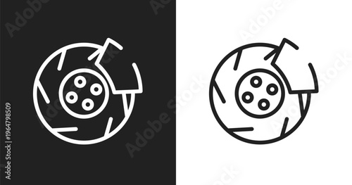 Disc brake icon. Linear black, white icon from work tools collection. Outline disc brake vector. Thin line symbol isolated on white and black background