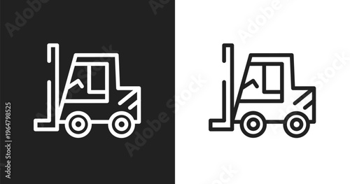 Forklift tool icon. Linear black, white icon from construction collection. Outline forklift tool vector. Thin line symbol isolated on white and black background