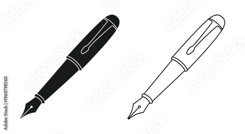 Fountain pens black and white illustration Vector