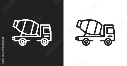 Concrete truck icon. Linear black, white icon from construction collection. Outline concrete truck vector. Thin line symbol isolated on white and black background